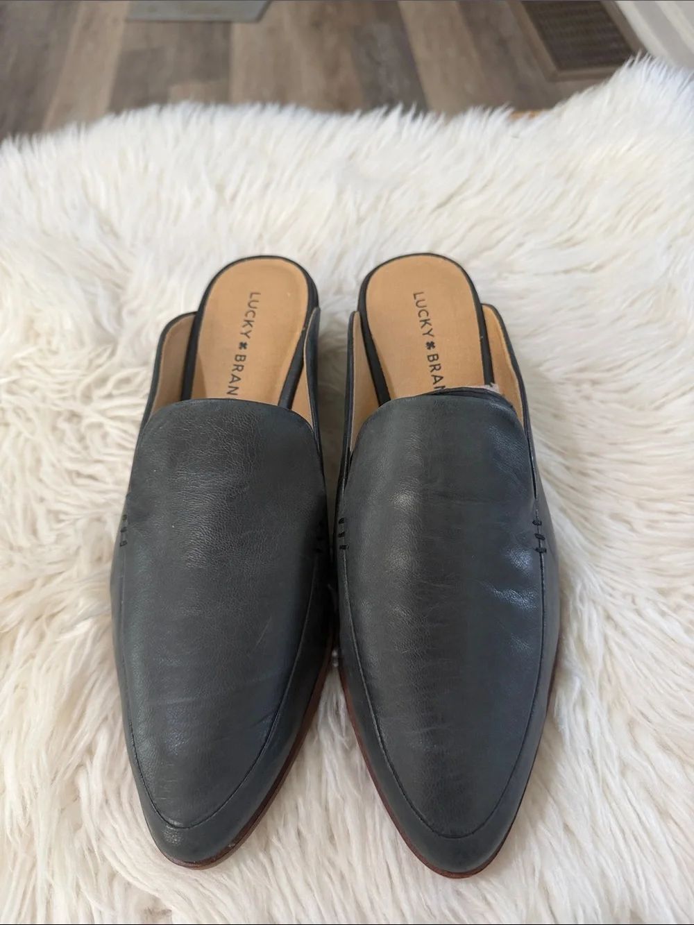 Lucky Brand Black Pointed Leather Slip-On Mules Size 9.5 NWOT
